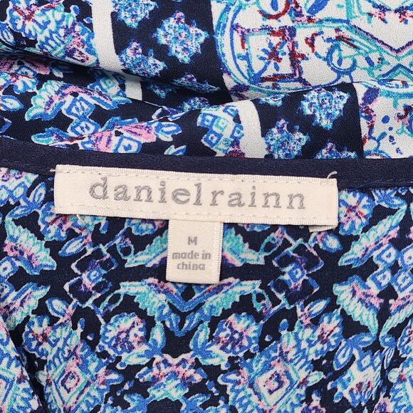 Daniel Rainn Sheer Mesh Swim Cover Up Blue Floral Block Pattern Medium Pockets - Picture 6 of 6